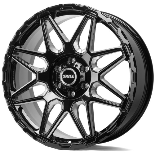 Легковой диск Skill Wheels SV227-CT398 9x22 6x139,7 ET19 106,1 чёрный глянцевый + полированные спицы