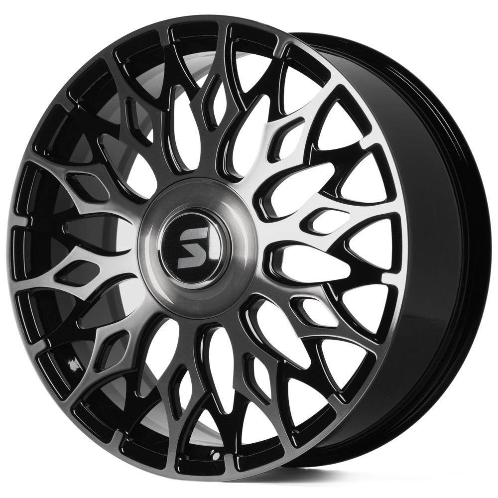 Легковой диск Skill Wheels SV667-CS442 9x22 6x139,7 ET50 95,1 чёрный глянцевый + полированные спицы + тёмный лак