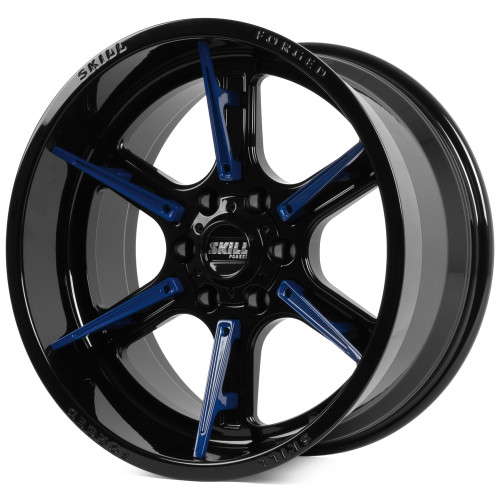 Легковой диск Skill Wheels SD102 10x20 6x139,7 ET-18 77,8 чёрный глянцевый + синие спицы