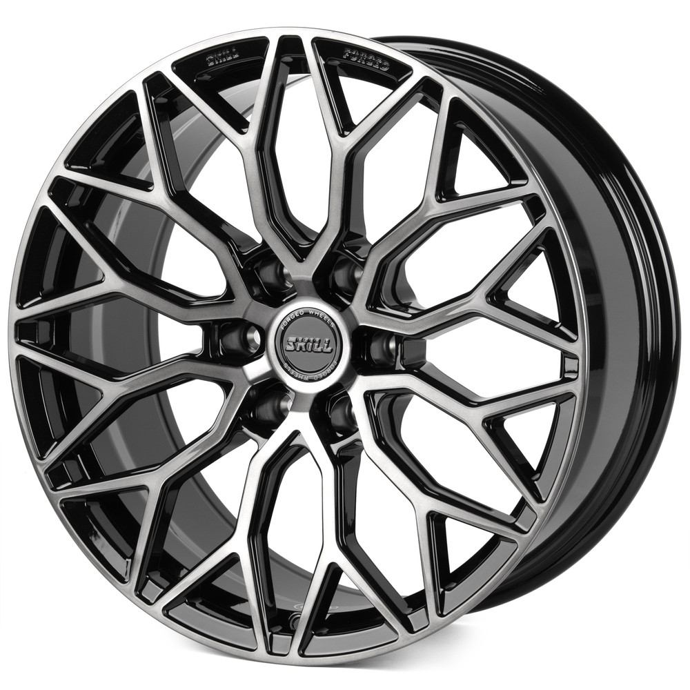 Легковой диск Skill Wheels SV100 9x20 6x139,7 ET19 77,8 чёрный глянцевый + полированные спицы + тёмный лак