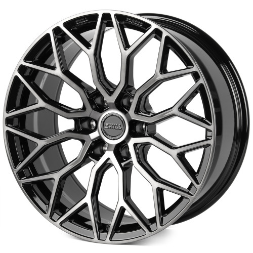 Легковой диск Skill Wheels SV100 9x20 6x139,7 ET19 77,8 чёрный глянцевый + полированные спицы + тёмный лак