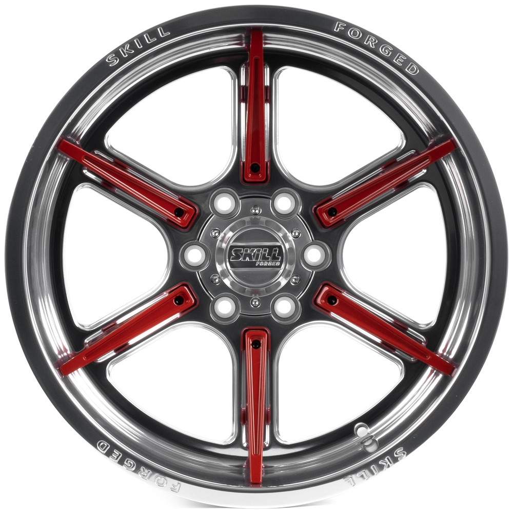 Легковой диск Skill Wheels SD102 10x20 6x139,7 ET-18 77,8 зеркальная полировка + красные спицы