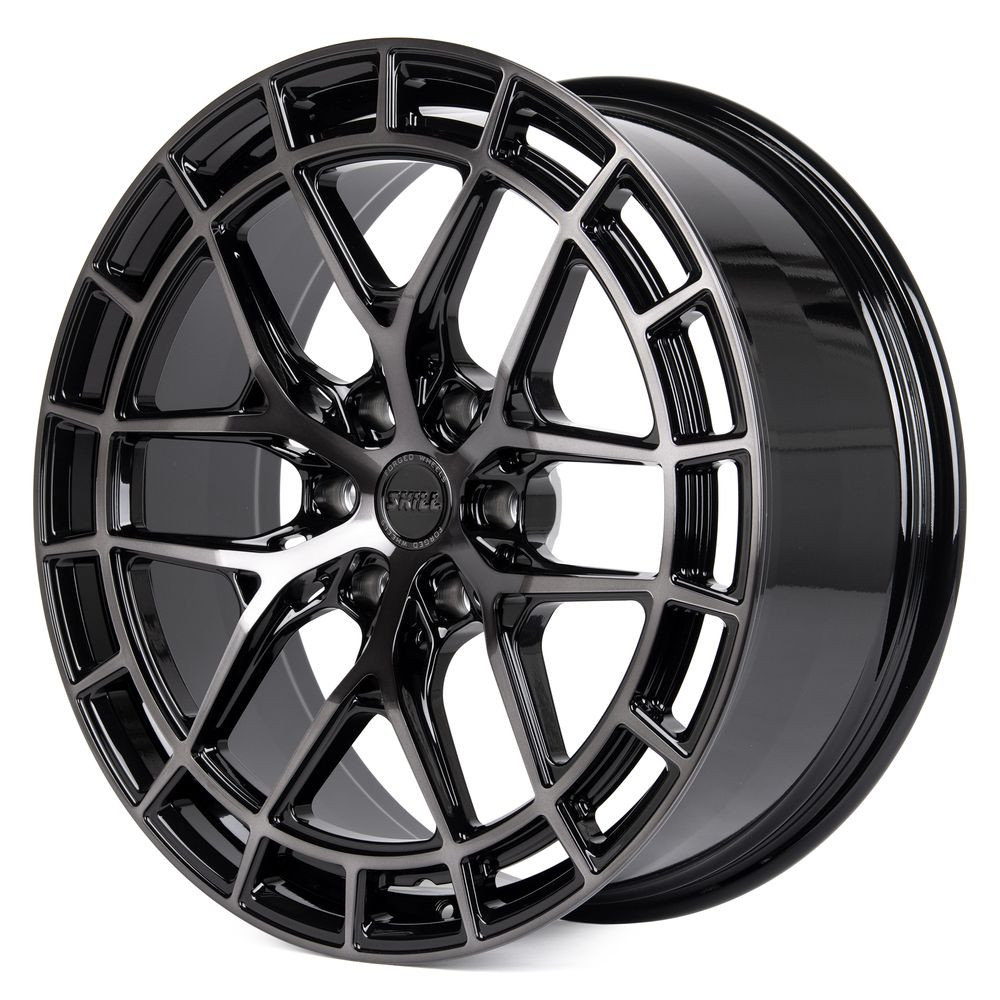 Легковой диск Skill Wheels SV399 9x20 6x139,7 ET19 77,8 чёрный глянцевый + полированные спицы + тёмный лак