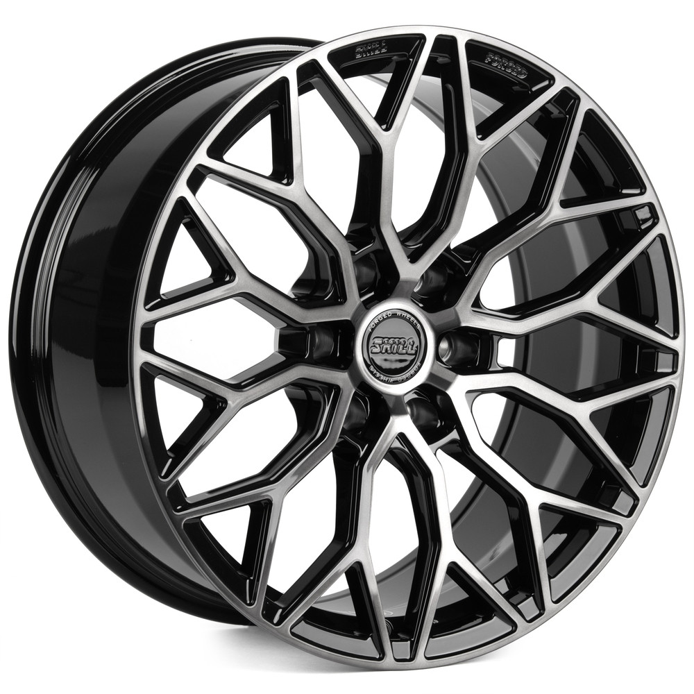 Легковой диск Skill Wheels SV100 9x20 6x139,7 ET19 77,8 чёрный глянцевый + полированные спицы + тёмный лак